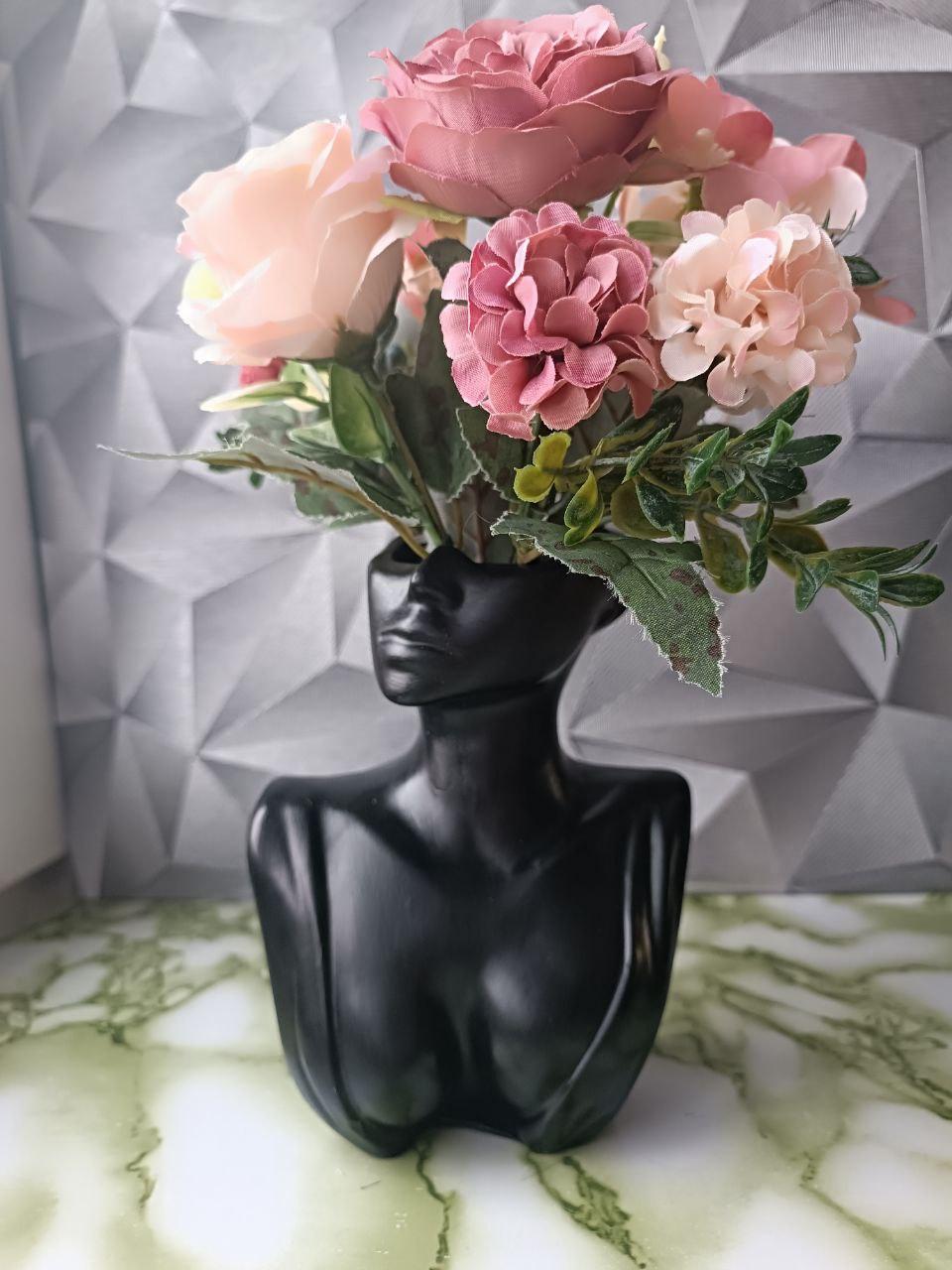 Ваза-кашпо Жіночий бюст з гіпсу ручної роботи Чорний - фото 2