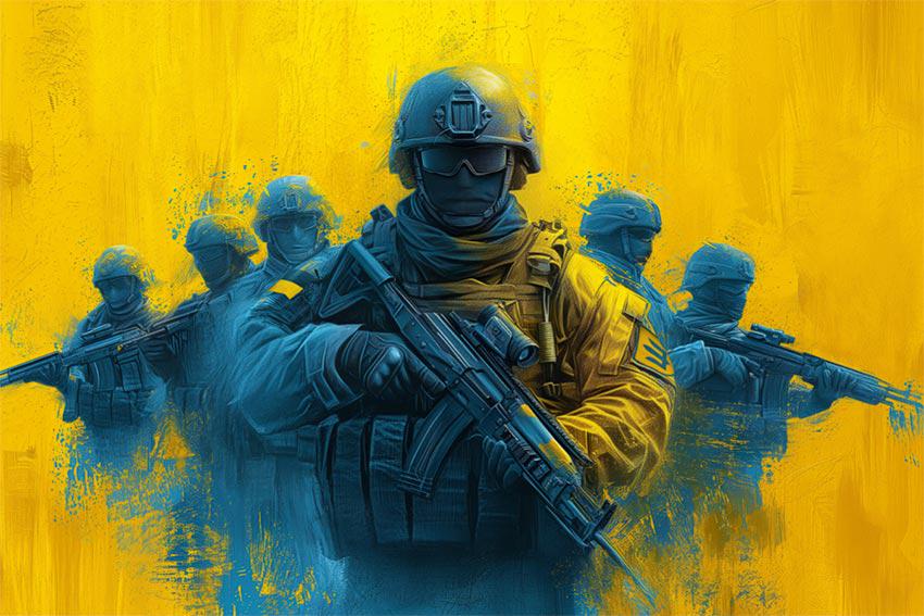 Флаг Воины в бою флажная сетка 135х90 см Сине-желтый (14134-1)