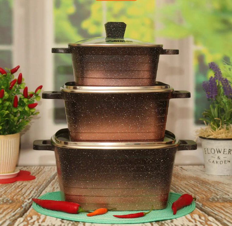 Набор кастрюль с мраморным покрытием BN-369 6 пр.