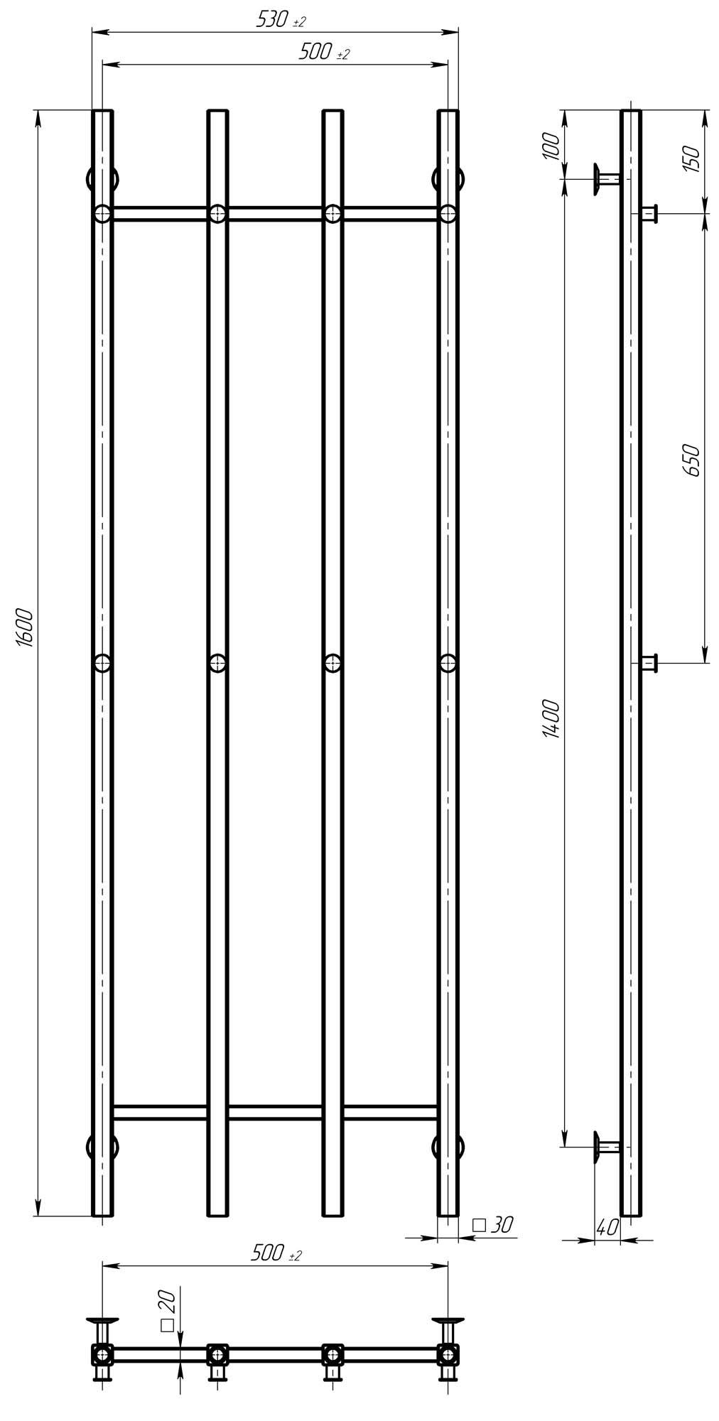 Полотенцесушитель водяной Deffi Split П4 нижнее подключение нержавеющая сталь 500x1600 мм Черный (A.SP.160.50.4.BA)