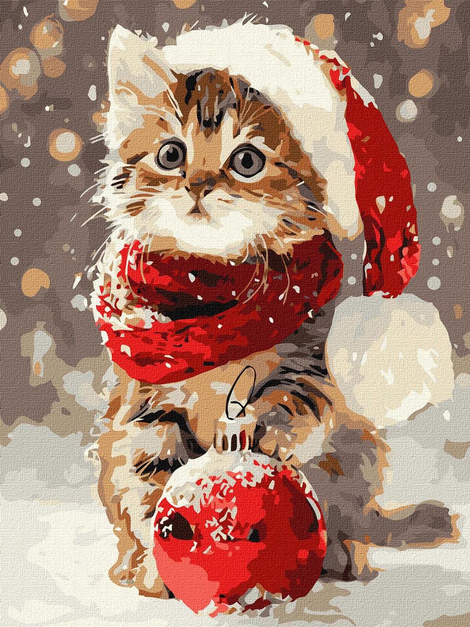 Картина по номерам Ideyka Котенок и новогоднее украшение 30х40 см (2857040463)