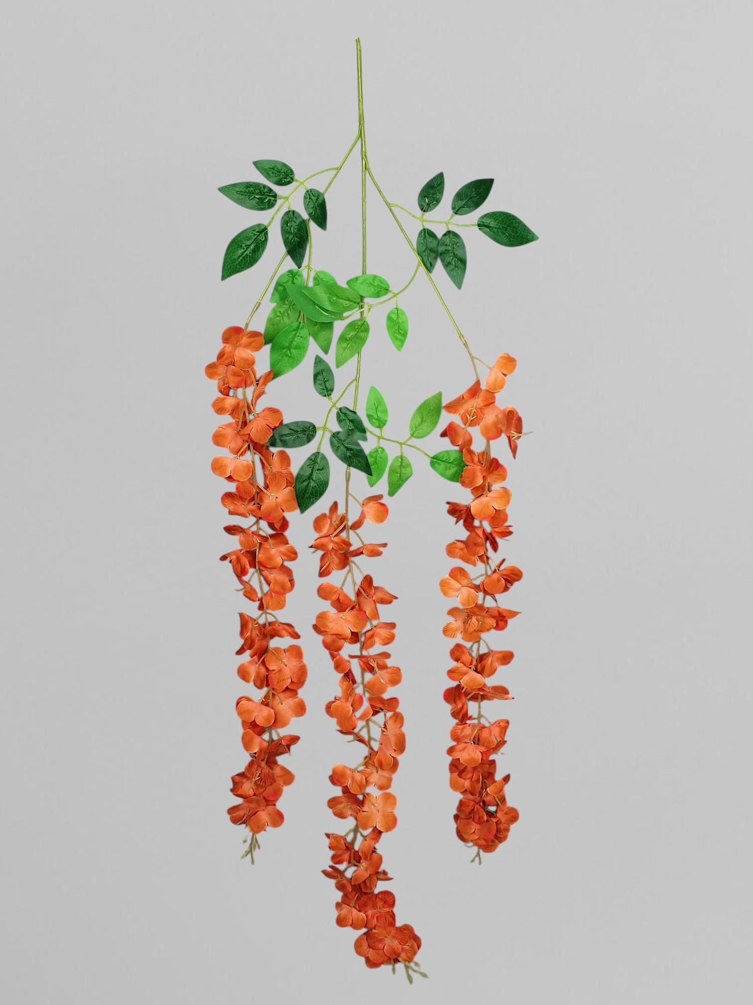 Искусственные ампельные цветы глициния из сатина 105 см Оранжевый (К12015)