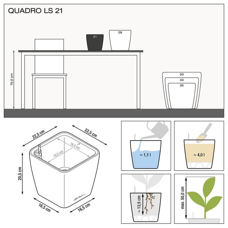 Умный горшок Lechuza Quadro Premium LS 21 квадратный 4 л 23x20 см Белый - фото 2