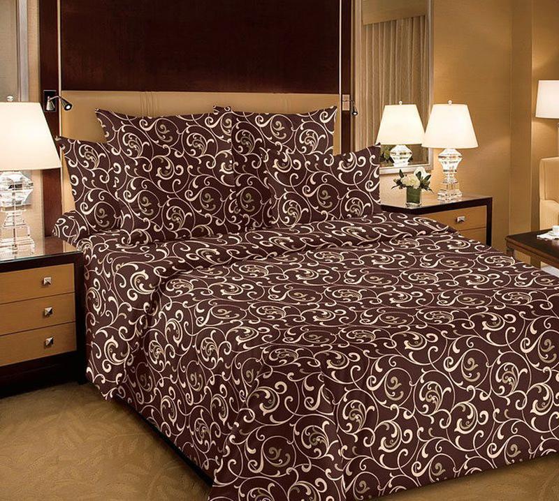 Простынь на резинке Вилена Голд Завитки темные бязь 180х200/25 см