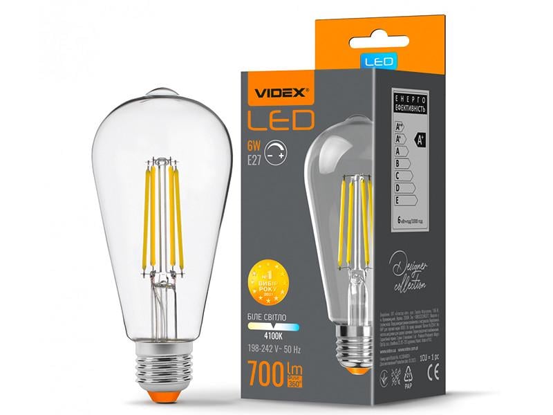 Світлодіодна лампа Videx ST64FD димерна Filament 6W E27 4100K (VL-ST64FD-06274)