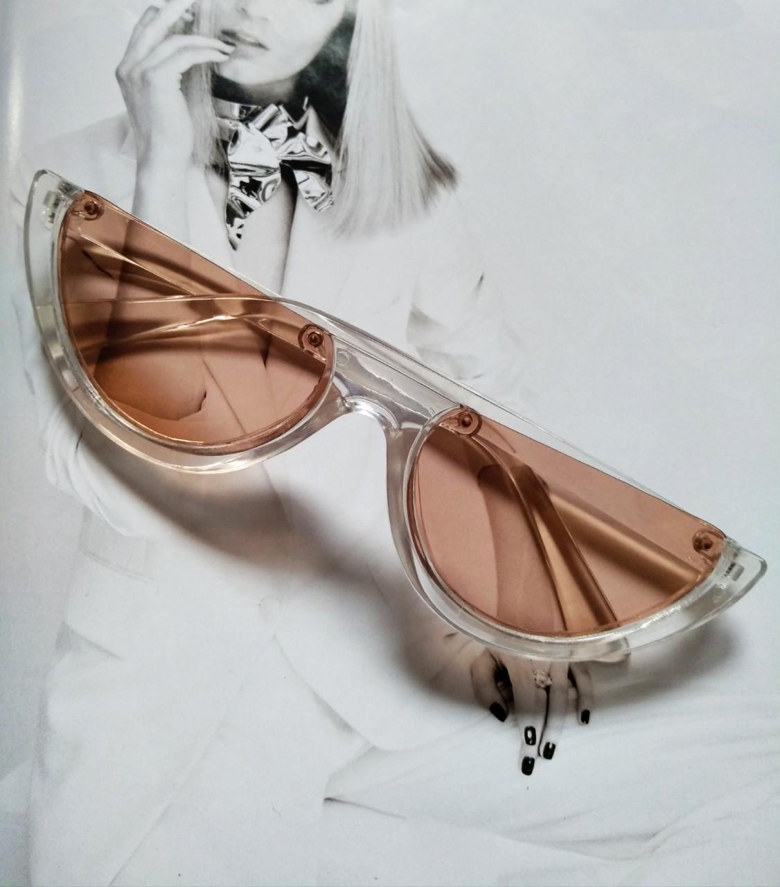 Солнцезащитные очки стильные с обрезанной оправой Прозрачный/Коричневый