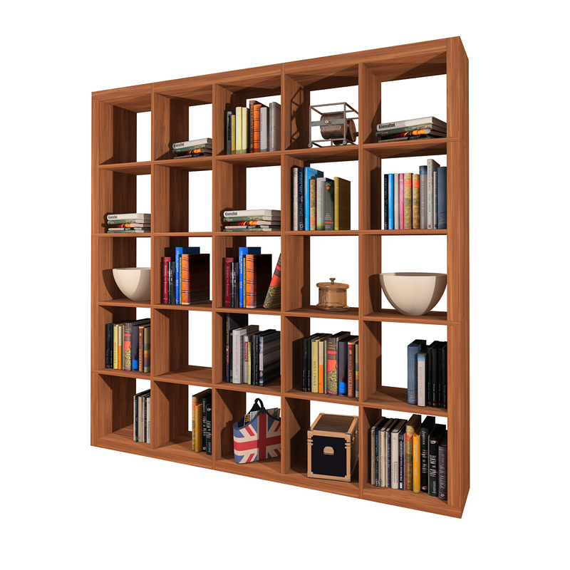 Шафа для книг бібліотека Inteo Мікс 5х5 1854х1854х290 мм товщина корпусу 50 мм Горіх