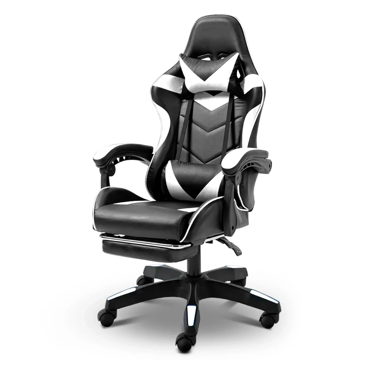 Крісло комп'ютерне для офісу та дому 4Points DL з підставкою для ніг з подушками Чорний/Білий (40282) - фото 1