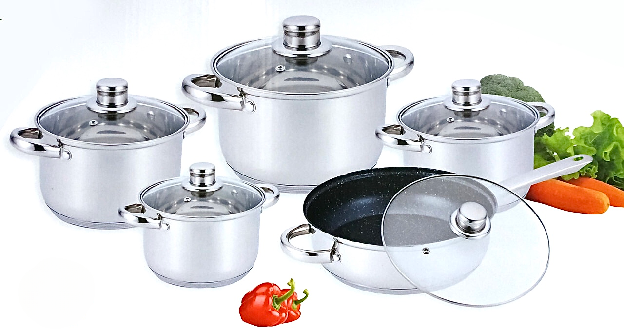 Набір каструль і сковорода Benson BN-195 із нержавіючої сталі 2,1/2,9/3,9/6,5 л Сріблястий (BN-195)