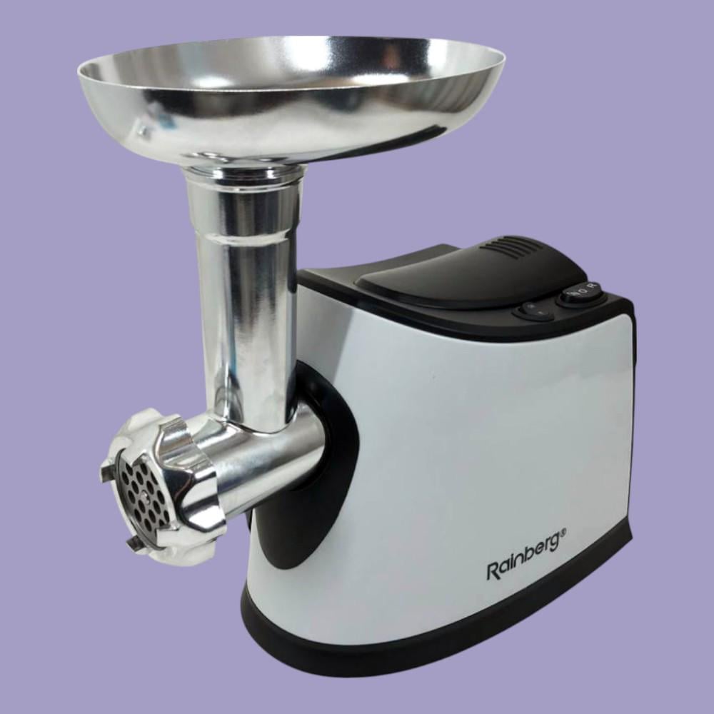 Електром'ясорубка-соковитискач Rainberg RB-674 з насадкою кеббе та набором решіток з металевим шнеком 3000 Вт Білий (є45)