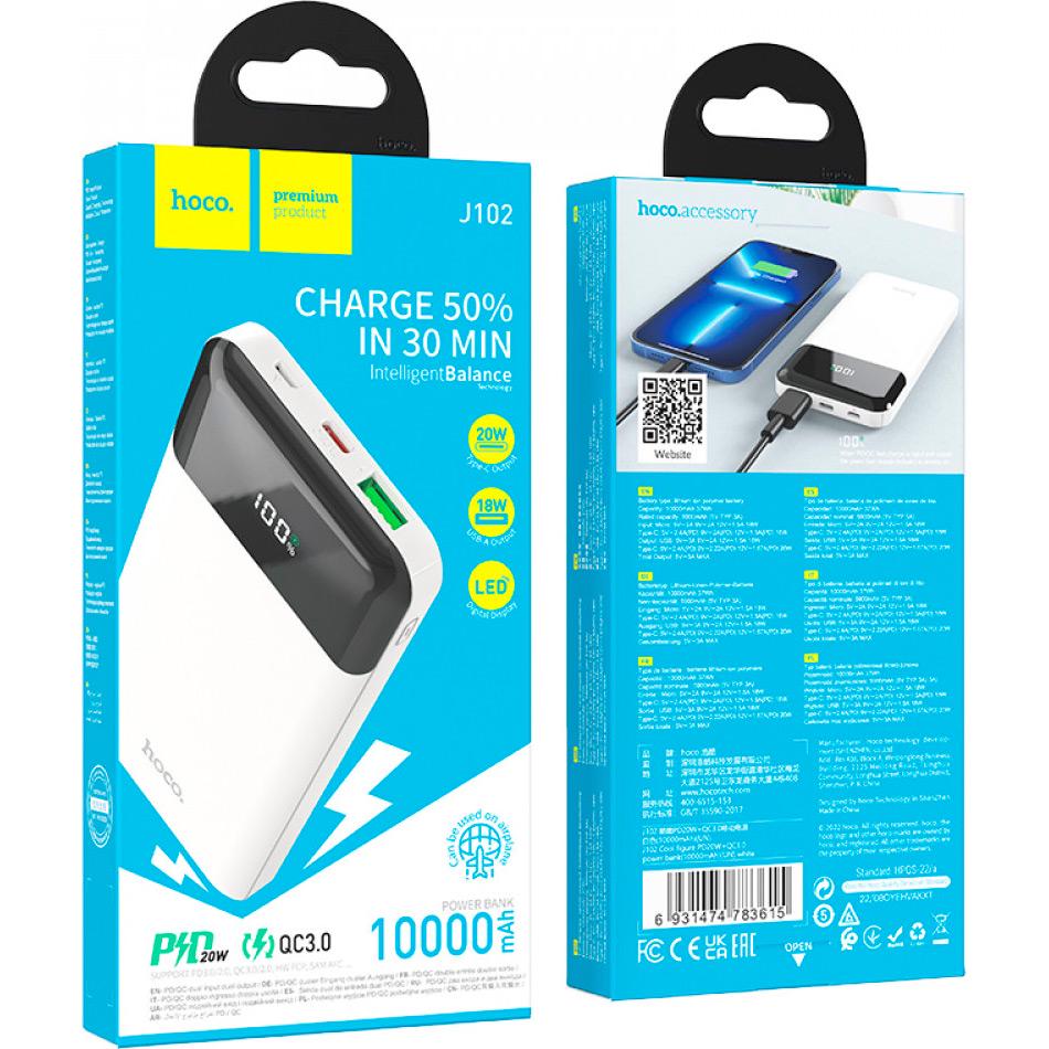 Зовнішній акумулятор Hoco J102 Cool Figure 10000 mAh 20W White - фото 4