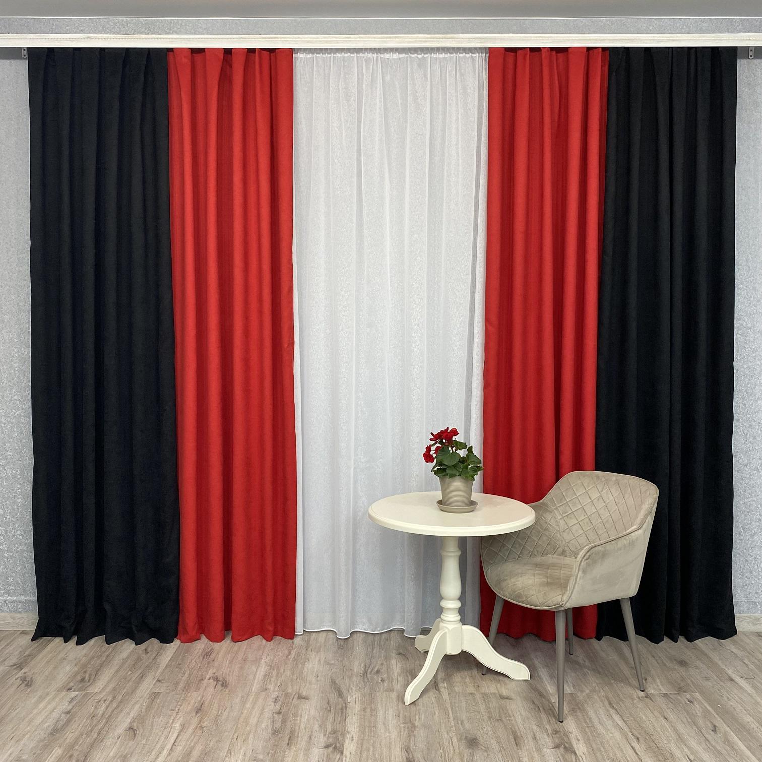 Шторы микровелюр TG Home Дуэт №450 1,50х2,70 м Черно-красный (450-194/113)