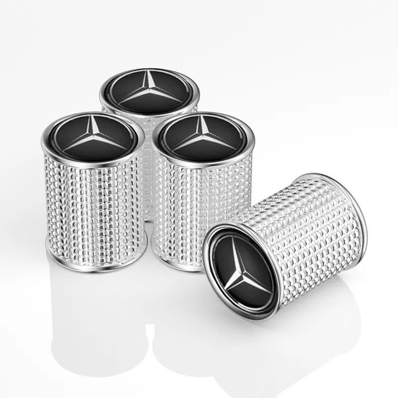 Набір ковпачків на ніпель SUNROZ Caps для автомобіля Mercedes Lux метал 4 шт. Silver (A67510)