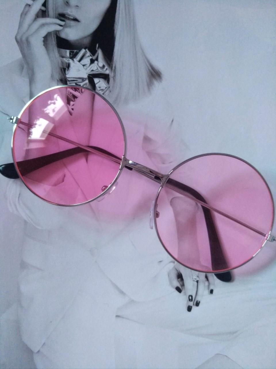 Очки круглые тишейды с цветной линзой Розовый в серебре
