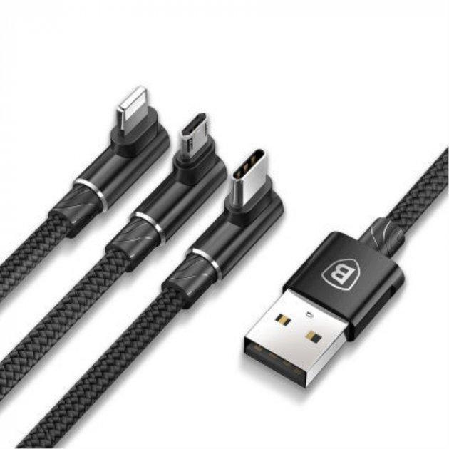 Кабель Baseus MVP CAMLT-WZ01 3в1 Mobile Game Cable USB to Type-C/Lightning/MicroUSB 3,5A 1,2 м Black
