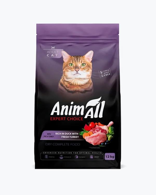 Корм сухой Animall для взрослых кошек с индейкой и уткой 12 кг (34422612)