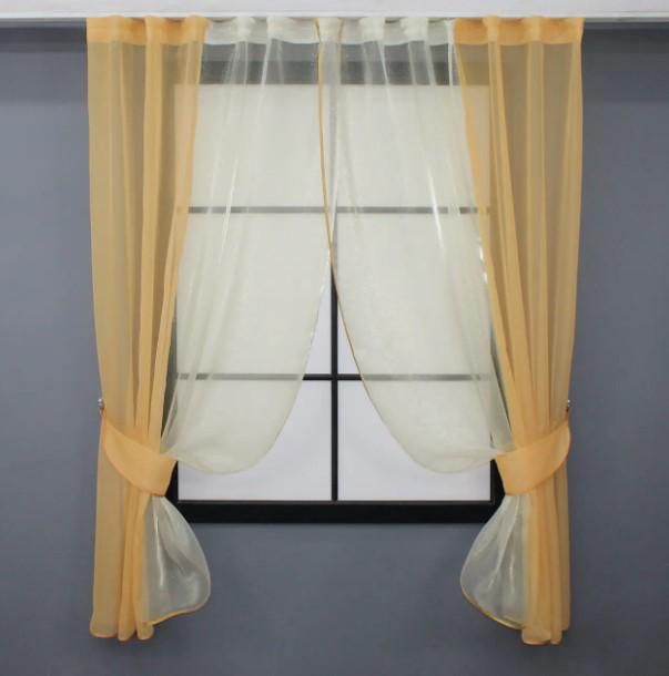 Шторки на кухню шифон/органза 265х170 см Золотистий (017к)