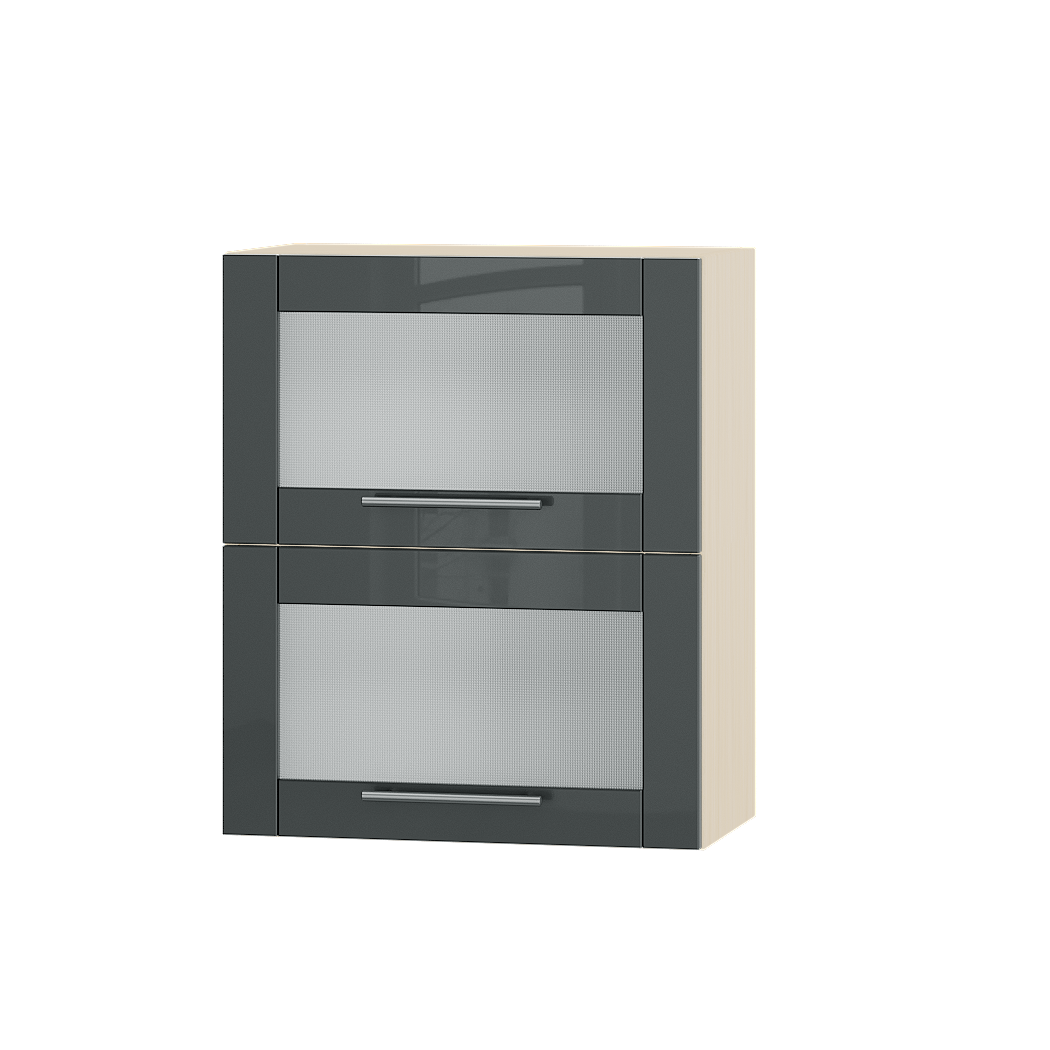 Шкаф верхний Эверест Акрил модуль Верх витрина ВВ14-600 60х30х72 см Антрацит глянец/Дуб Молочный (04564)