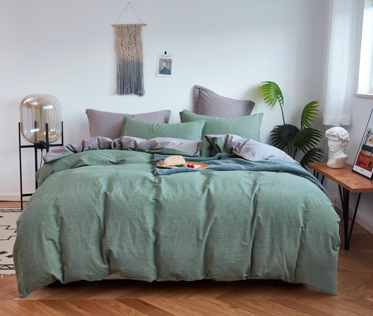 Комплект постельного белья Love You вареный хлопок евро 200x220 см Зеленый/Серый (62025) Комплект постельного белья Love You вареный хлопок евро 200x220 см Зеленый/Серый (62025)