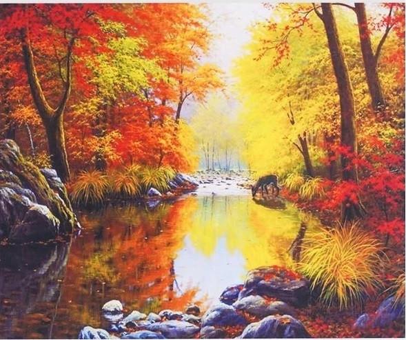 Алмазная мозаика Осенний пейзаж на холсте с подрамником 30х40 см (GB80305)