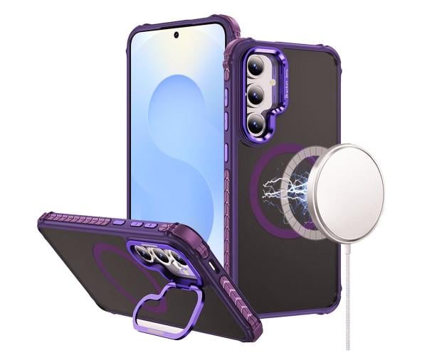 Матовый чехол - накладка Dual Color Camera Stand для Samsung Galaxy S24 FE Фиолетовый