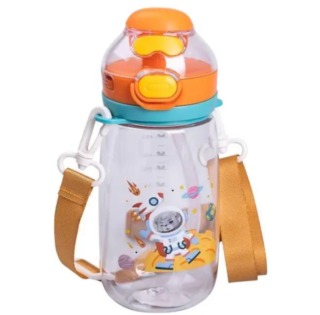 Детская бутылка для напитков с трубочкой и ремешком YIWU HP-14-45O 550 мл Оранжевый (HP-14-45O)