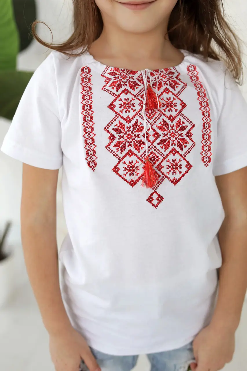 Футболка-вышиванка детская на девочку трикотажная 104 см Белый с красным (д-04-104) - фото 4 Футболка-вышиванка детская на девочку трикотажная 104 см Белый с красным (д-04-104) - фото 4