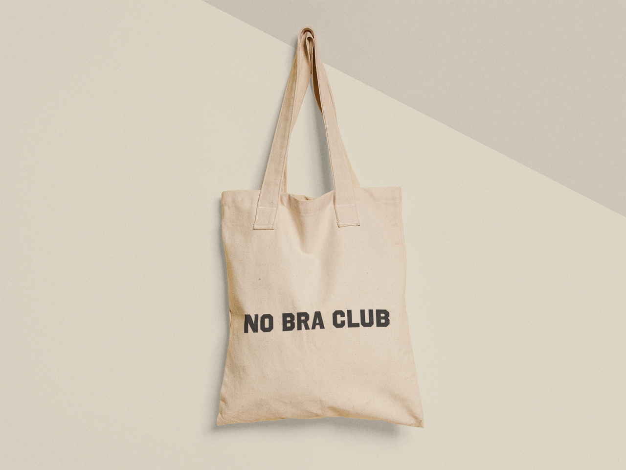 Эко-сумка шоппер с принтом "No bra club" 38х40 см Бежевый (ПН433-Т)