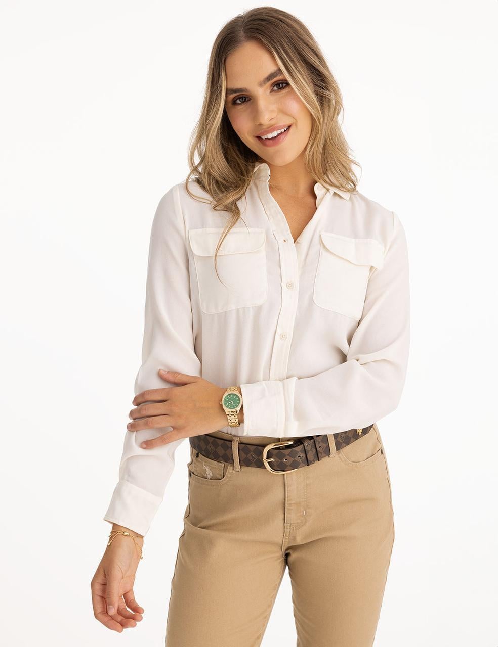 Сорочка жіноча U.S. Polo ASSN CHEST POCKET XL Бежевий (2548948326)