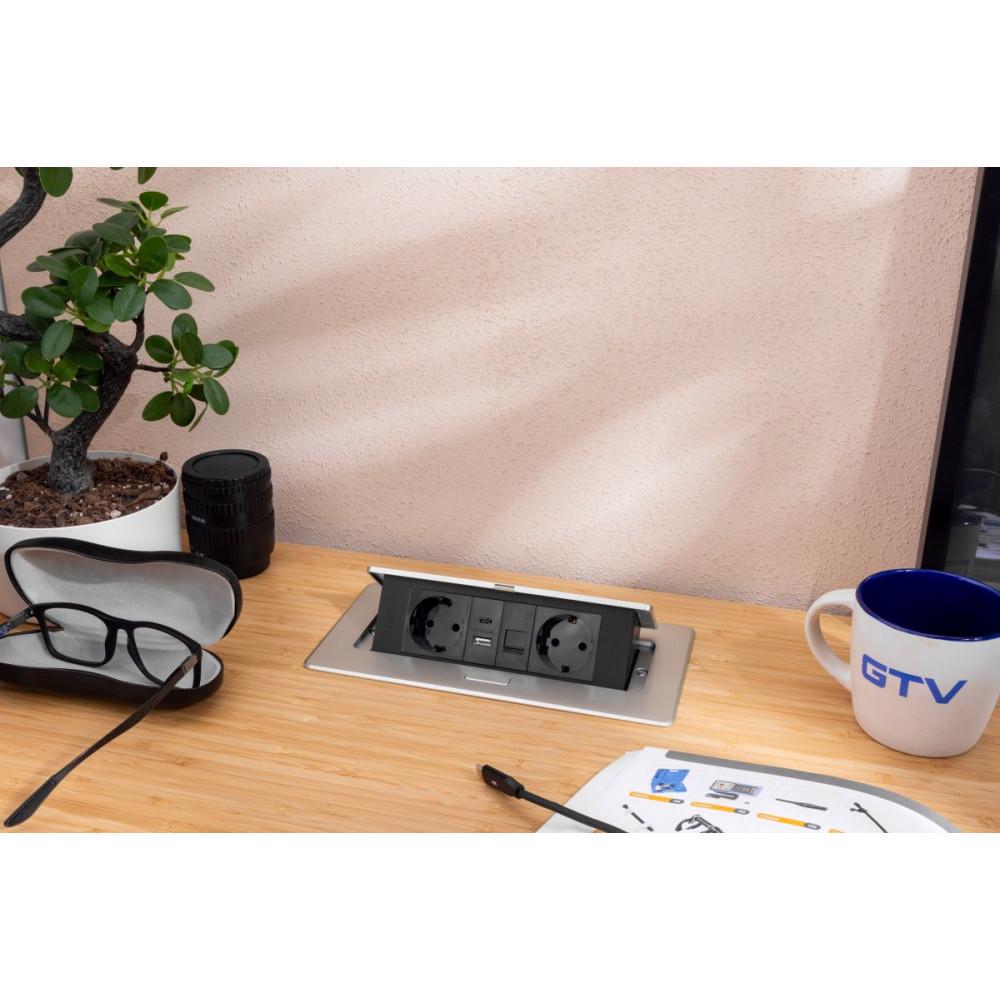 Розетка меблева в стільницю врізна GTV 2хShuko USB-A/C без кабелю Білий (28688658) - фото 4