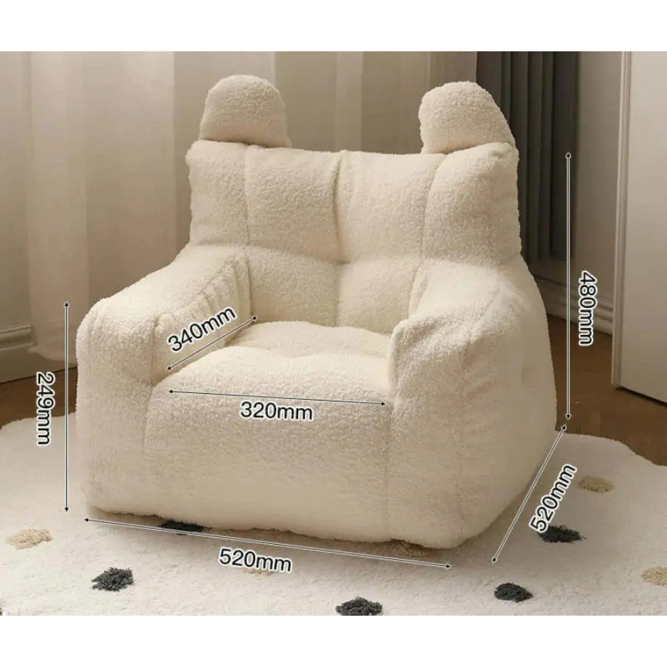 Детское кресло мягкое с ушками и боковым карманом 48x52x34 см Молочный (29516162) - фото 2