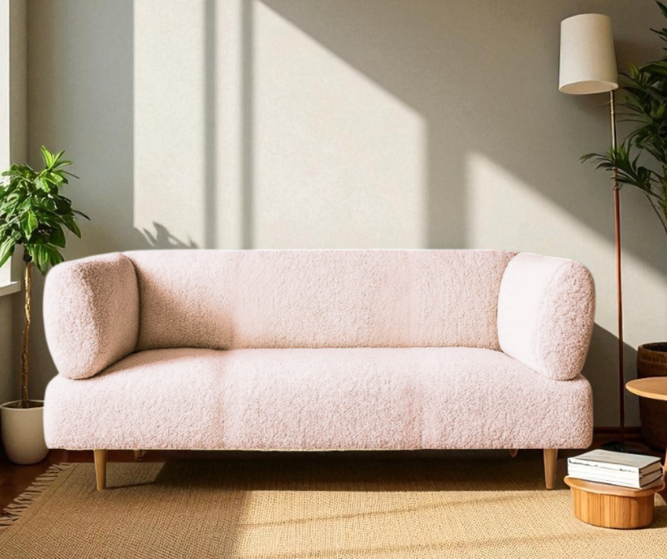 Диван офисный Tobi Sho Бенно-1 с подлокотниками и деревянными ножками букле Alpaca 1500х720х750 мм Светло-розовый/61