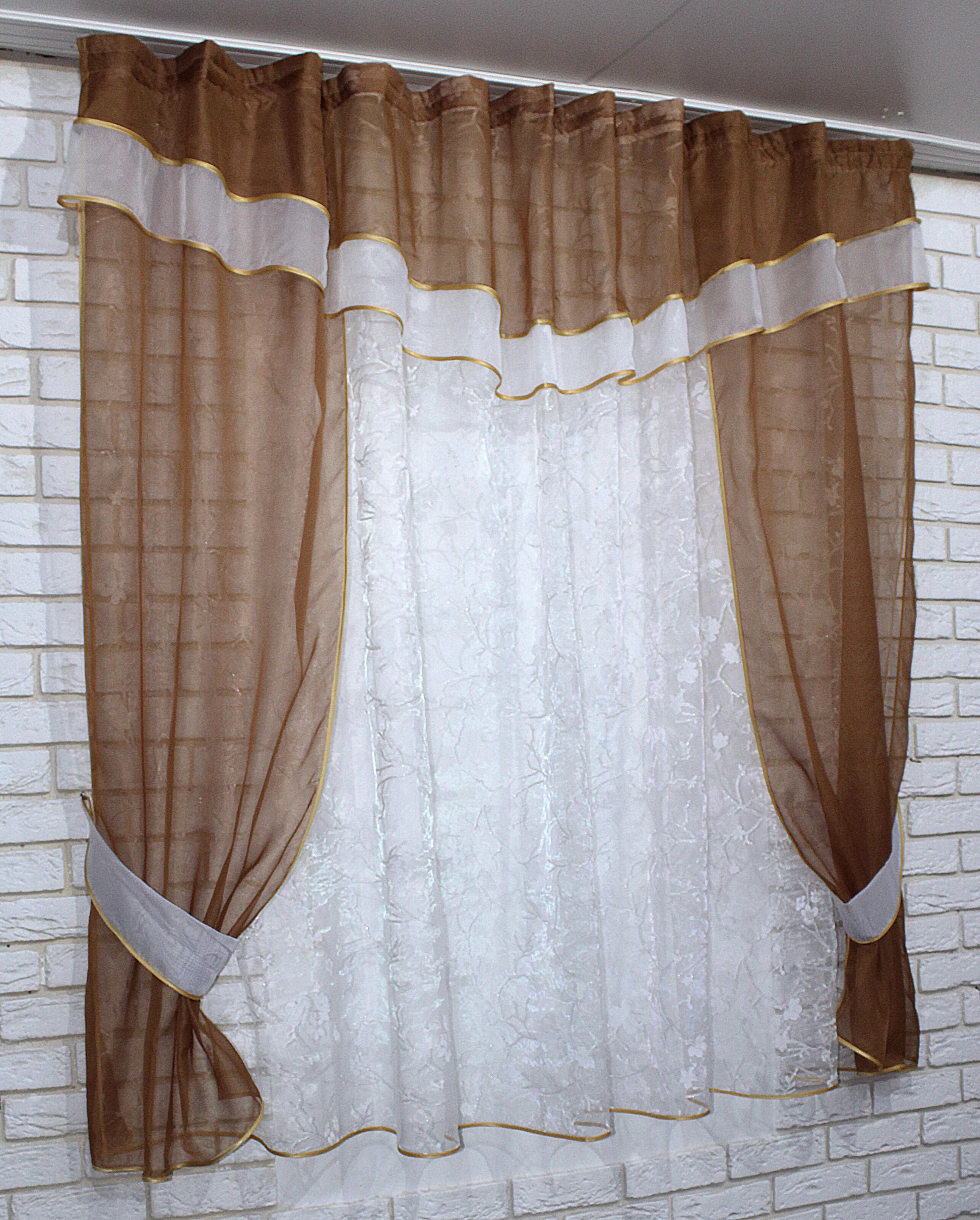 Шторы с тюлью и ламбрекеном VR-Textil № 081к 270х170 см Коричневый/Белый (50-124) Шторы с тюлью и ламбрекеном VR-Textil № 081к 270х170 см Коричневый/Белый (50-124)