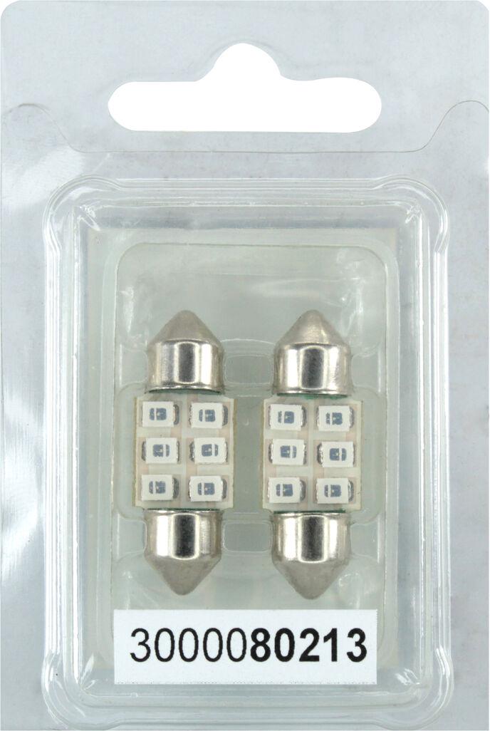 Лампочка FUTURA 2-х цокольная LED T11 C8W SMD 6 диодов 12 V-0,7 Вт SV8.5-8 28 мм 2 шт. Зеленый (80213)