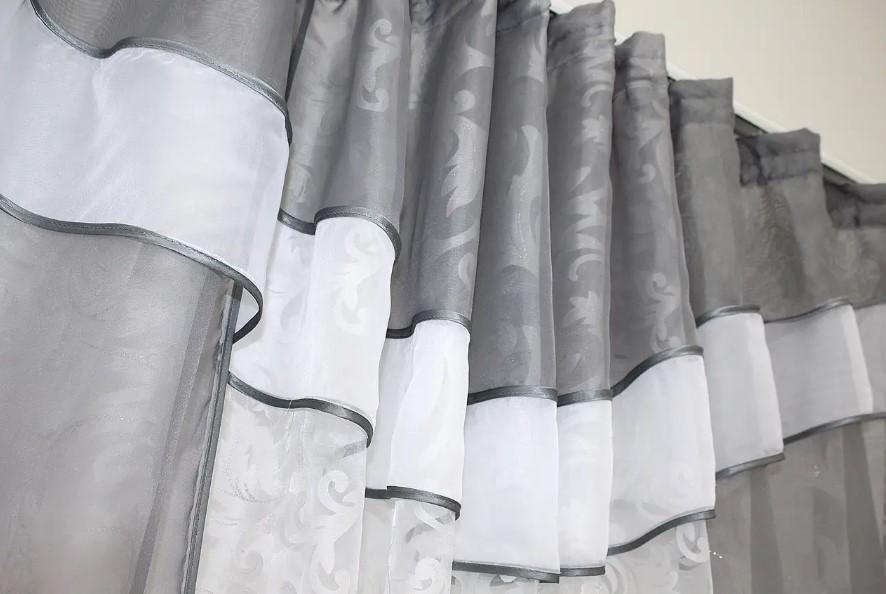 Шторки кухонные с подвязками 270х170 см Графитовый/Белый (081к) - фото 5 Шторки кухонные с подвязками 270х170 см Графитовый/Белый (081к) - фото 5