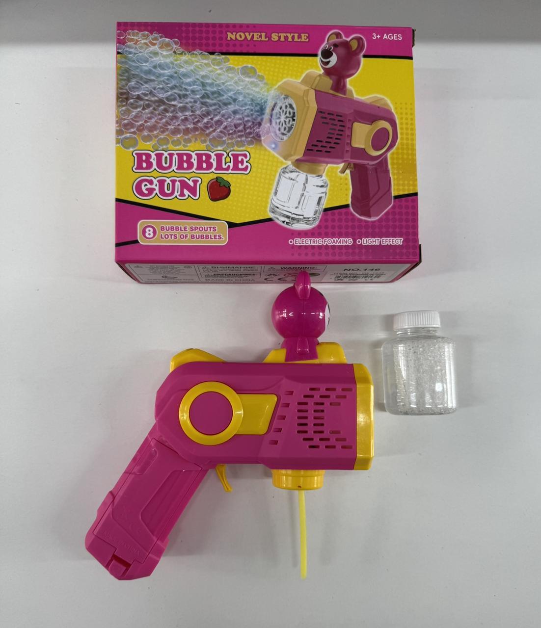 Пистолет для мыльных пузырей Bubble Gun WL 1938 на батарейках Розовый с желтым