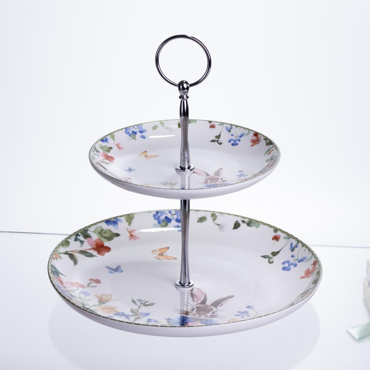 Этажерка фарфоровая Garden Rabbits для фруктов и десертов 23х24 см (HP-7323-6)