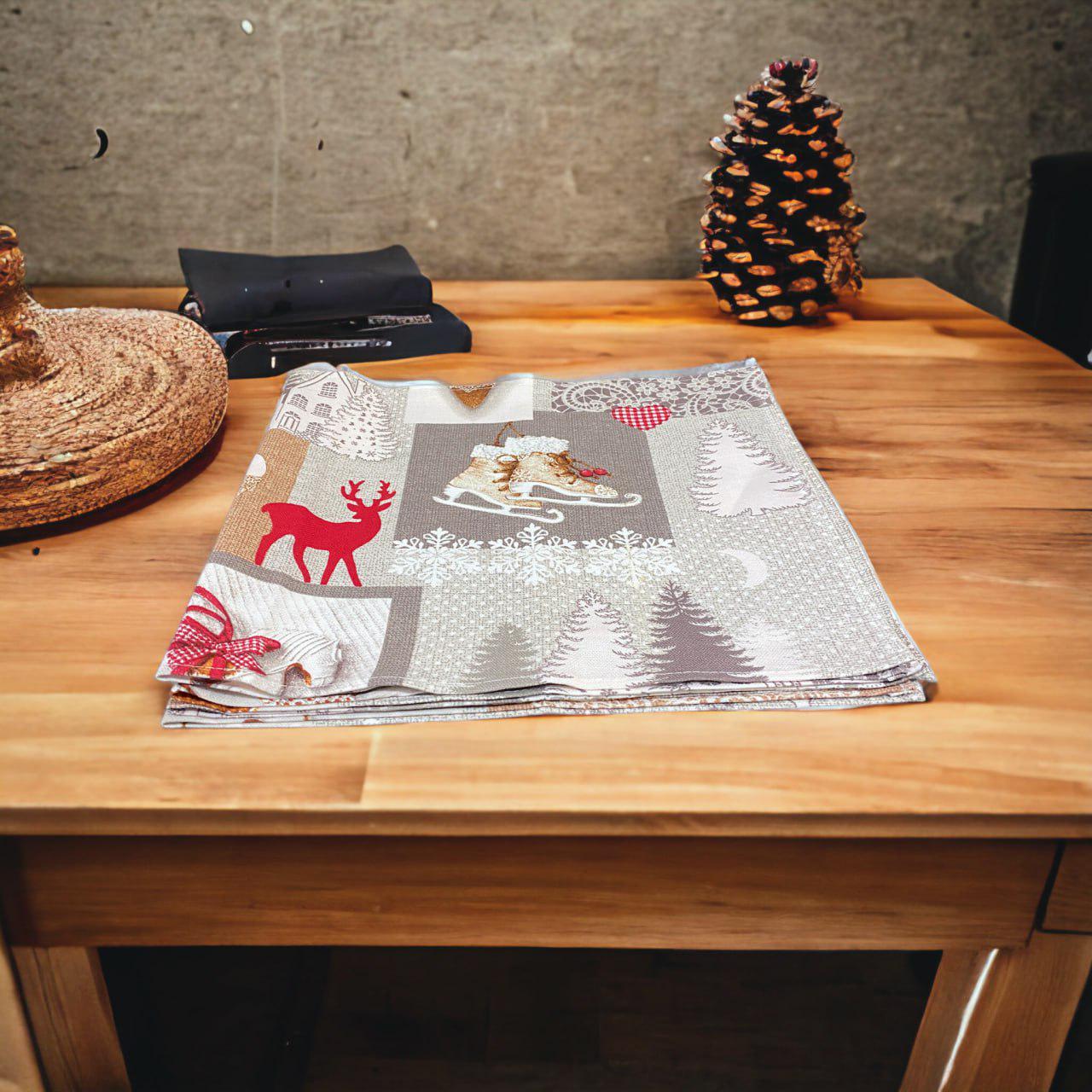 Рушники кухонні новорічні Вогники льон 70х35 см 5 шт. Бежевий (12659007)