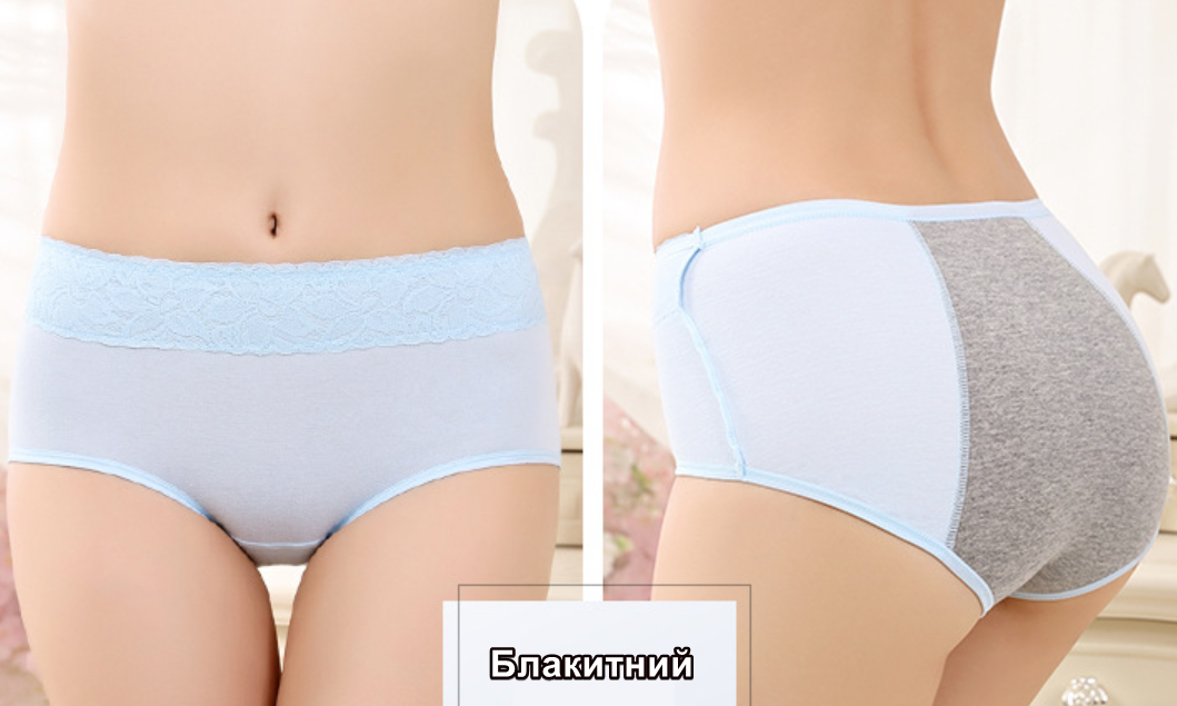 Трусики женские менструальные с кружевом на резинке XL Голубой - фото 3 Трусики женские менструальные с кружевом на резинке XL Голубой - фото 3