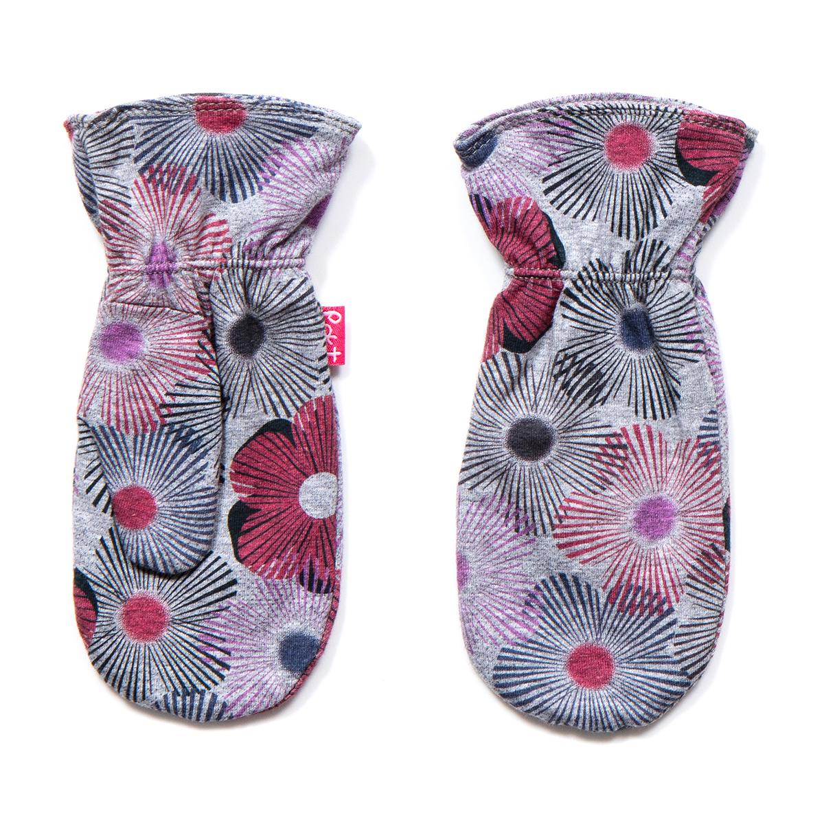 Рукавицы демисезонные для девочки Peluche&Tartine S18MIT84 хлопковые двухслойные 3-5 лет Серо-розовый (S18MIT84-Flowers-3/5)