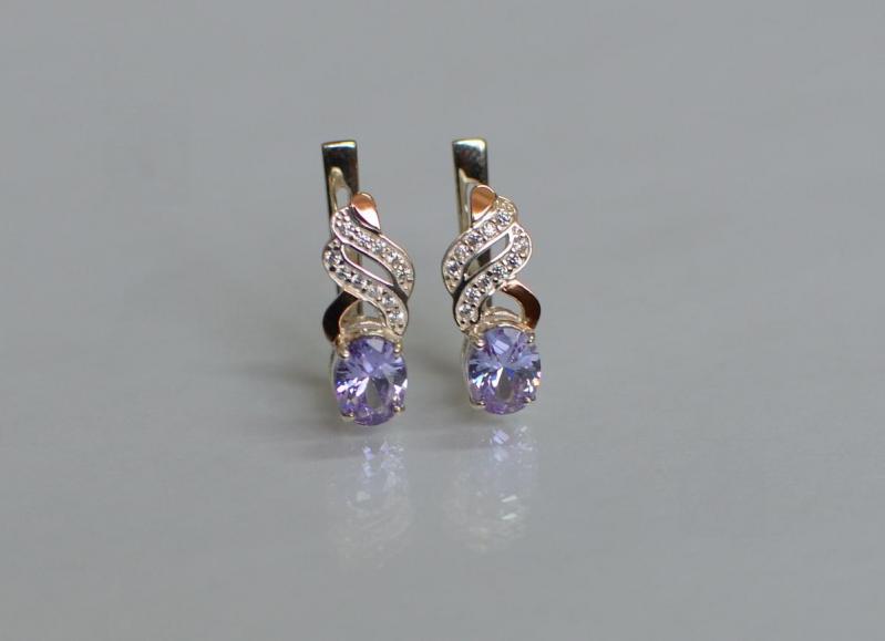 Серебряные серьги Sil с золотыми накладками 117s-12 Лаванда (Sil-770)