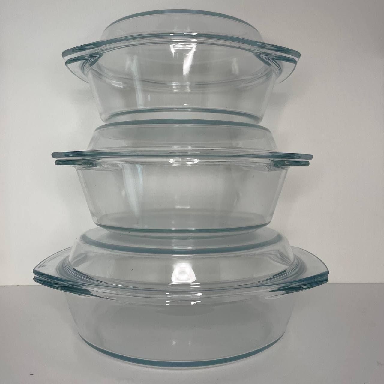 Набор жаростойких стеклянных кастрюль с крышкой 1,5л/2,0л/2,5л