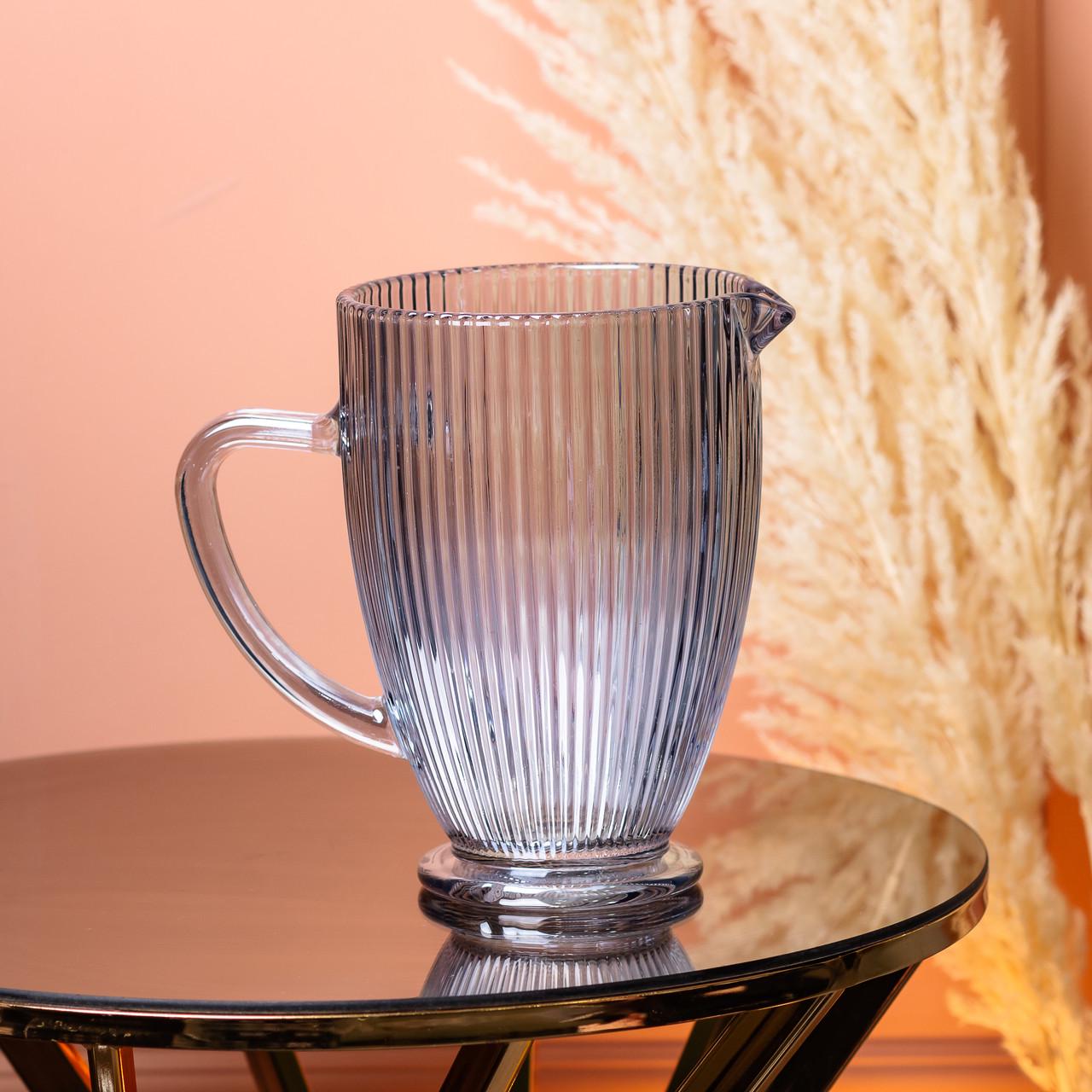 Кувшин для напитков ребристый с толстого стекла 1,2 л Голубой (3230) - фото 2 Кувшин для напитков ребристый с толстого стекла 1,2 л Голубой (3230) - фото 2