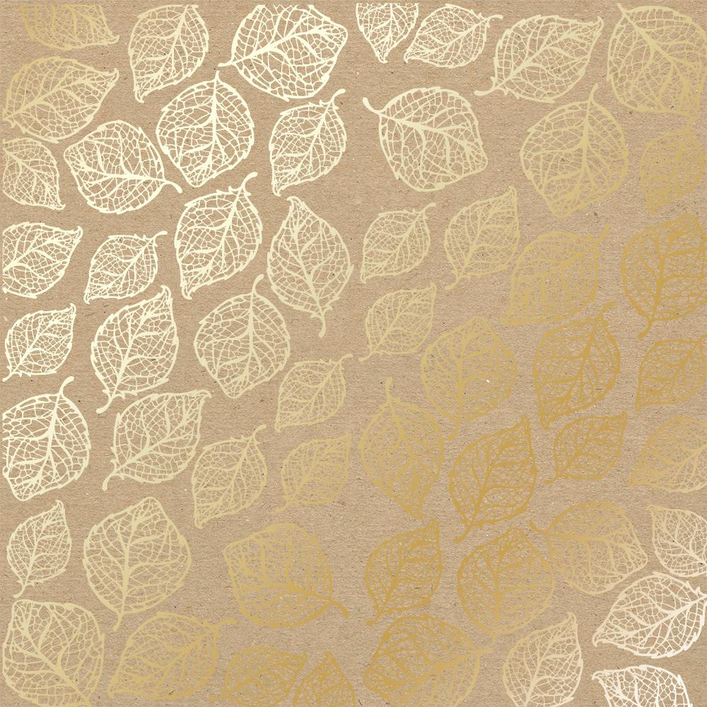 Лист бумаги односторонний Golden Delicate Leaves с фольгированием 30,5х30,5 см Kraft