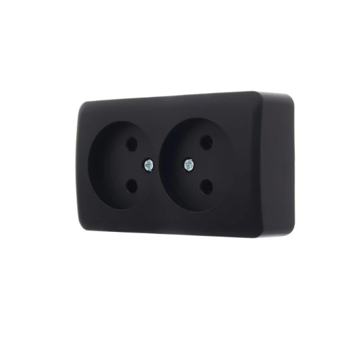 Розетка 2-я без заземления накладная Lezard VIOLA Черный/Антрацитовый (26024736)