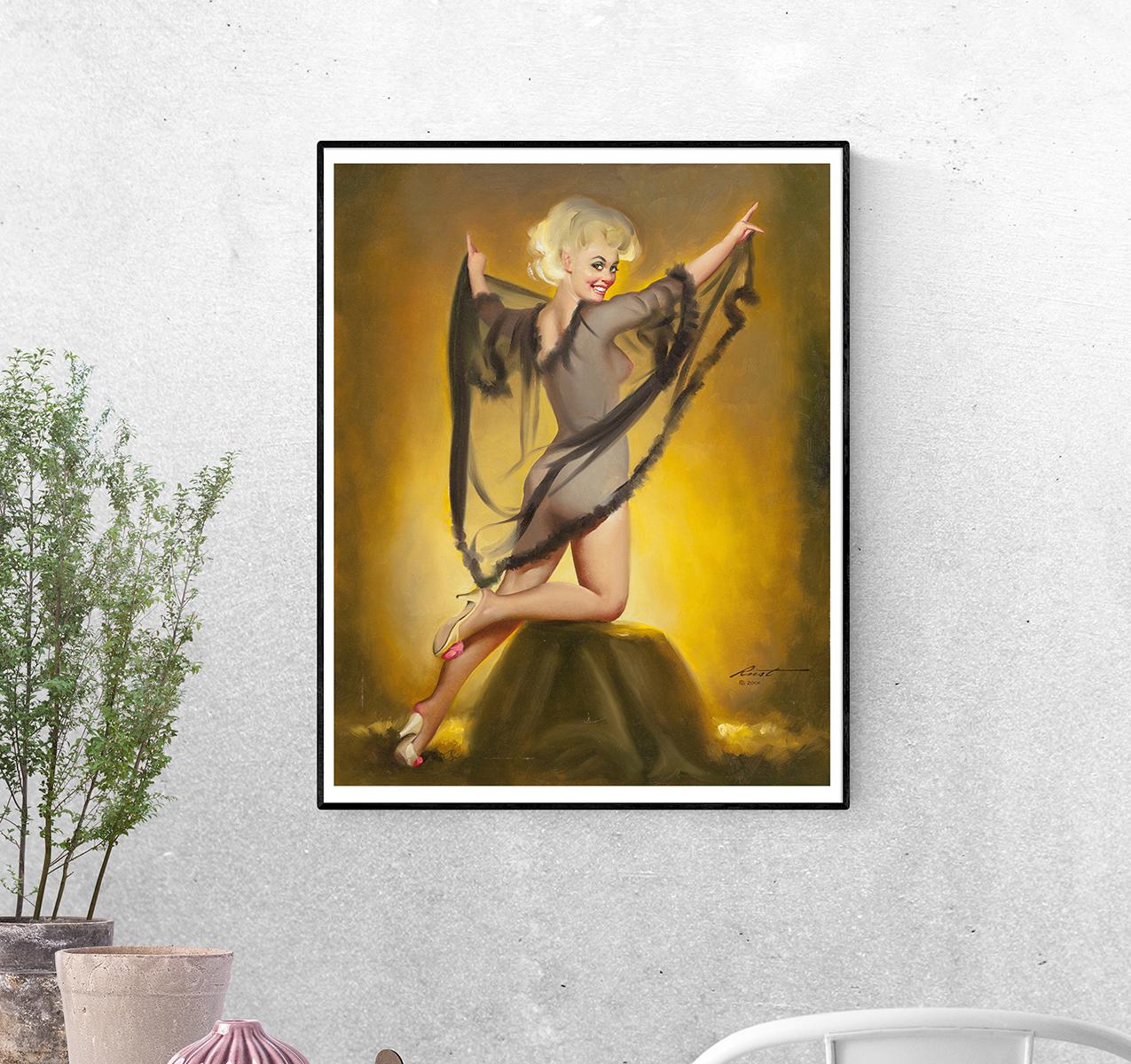 Постер Девушка в черном пеньюаре в свете костра, 1994 г. Дональд Раст формат А-0 (pin_up1740011_Poster)