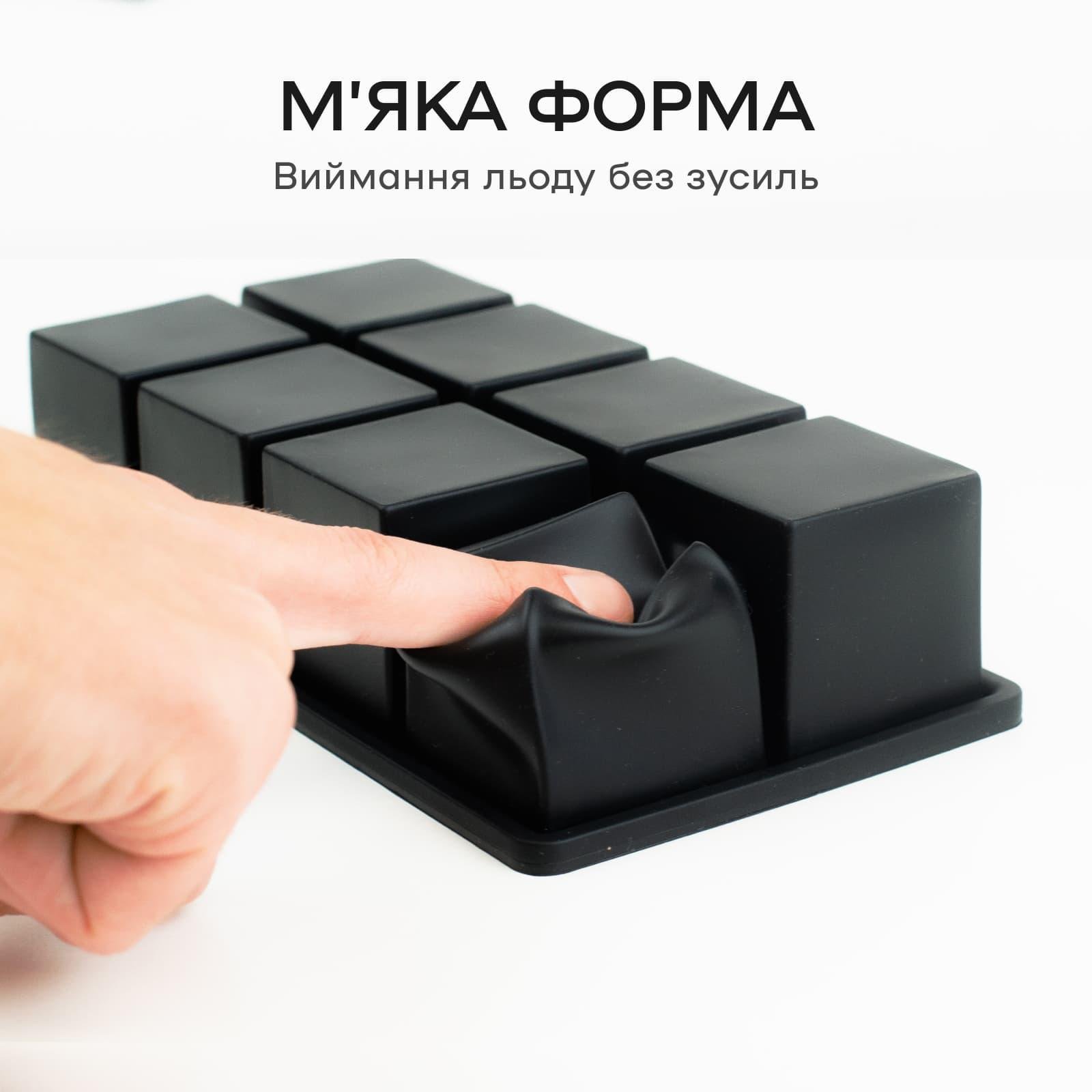Форма для льоду cиліконова з кришкою Olin & Olin 8 кубиків по 4,5х4,5 см Чорний (0397-XL-8-b) - фото 5 Форма для льоду cиліконова з кришкою Olin & Olin 8 кубиків по 4,5х4,5 см Чорний (0397-XL-8-b) - фото 5