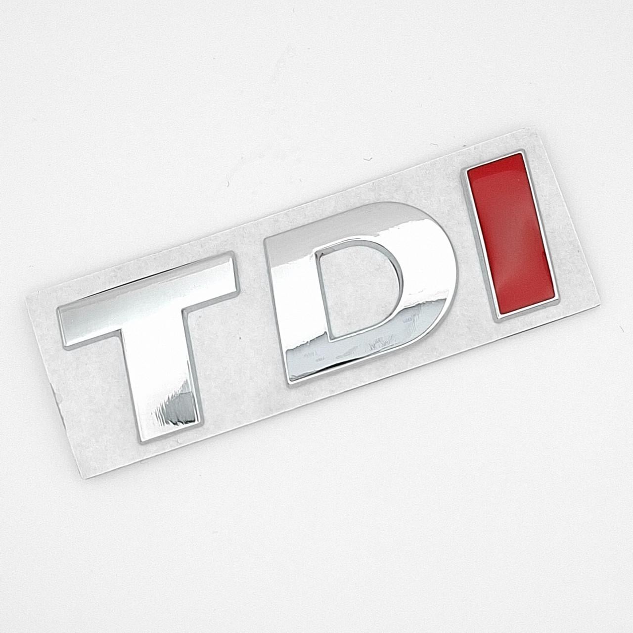 Эмблема надпись TDI Volkswagen курсив металл 7,3х2,5 см Хром 2/Красный 1 глянцевый (2772047643)
