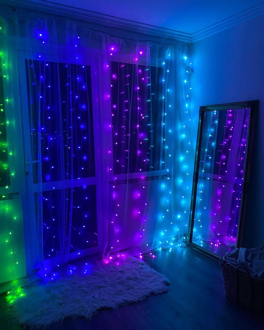 Штора світлодіодна RGB з пультом управління від мережі 8 кольорів 3x3 м (1276)