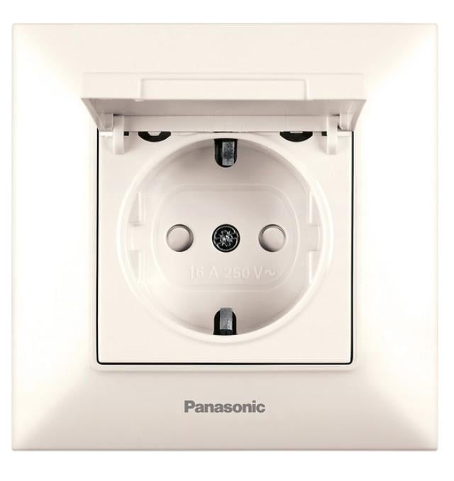 Розетка із заземленням зі захисними шторками з кришкою Panasonic Arkedia Slim WNTC02102BG-UA Кремовий